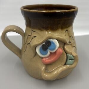 Pretty Ugly Pottery Mug Wales Vintage Glazed Stoneware Novelty Funny Face Cup